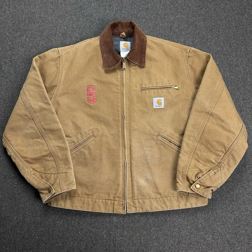 Vintage Carhartt Detroit Jacket J01 BRN Blanket Lined Tan Size 48 RARE *logo‎